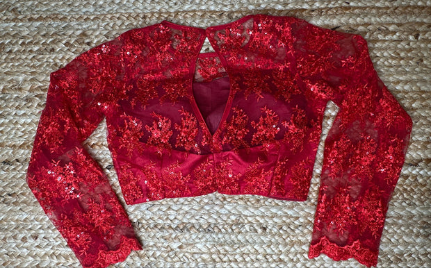 Red net full sleeve blouse