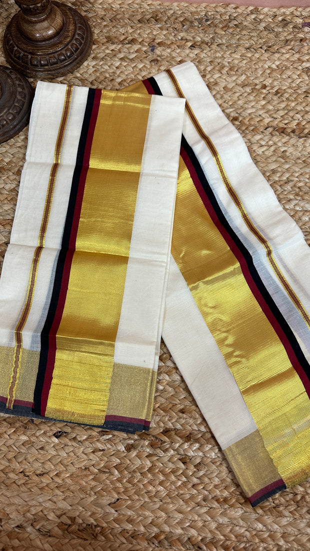 Set mundu with black maroon and gold border