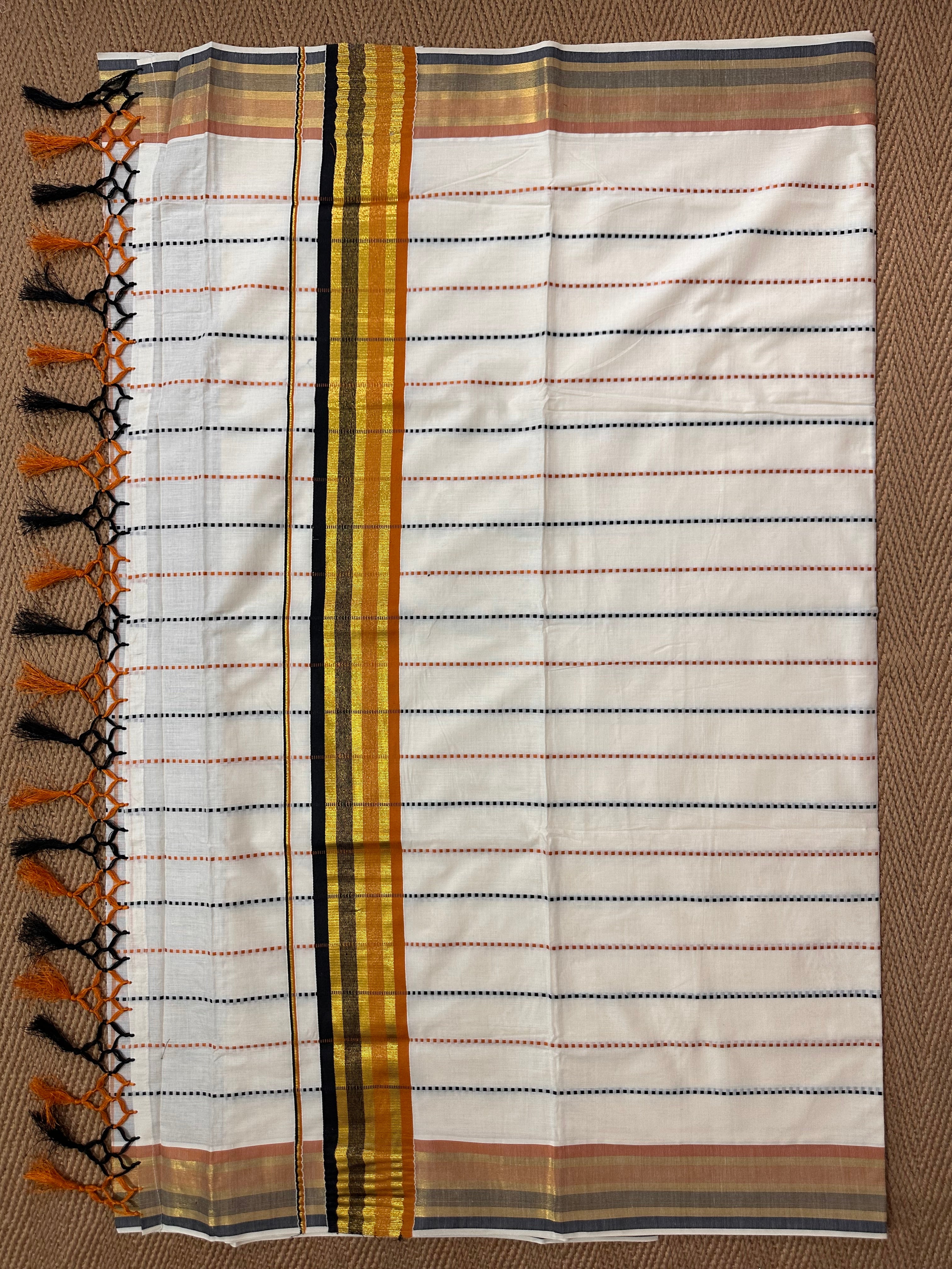 Black and orange border set saree