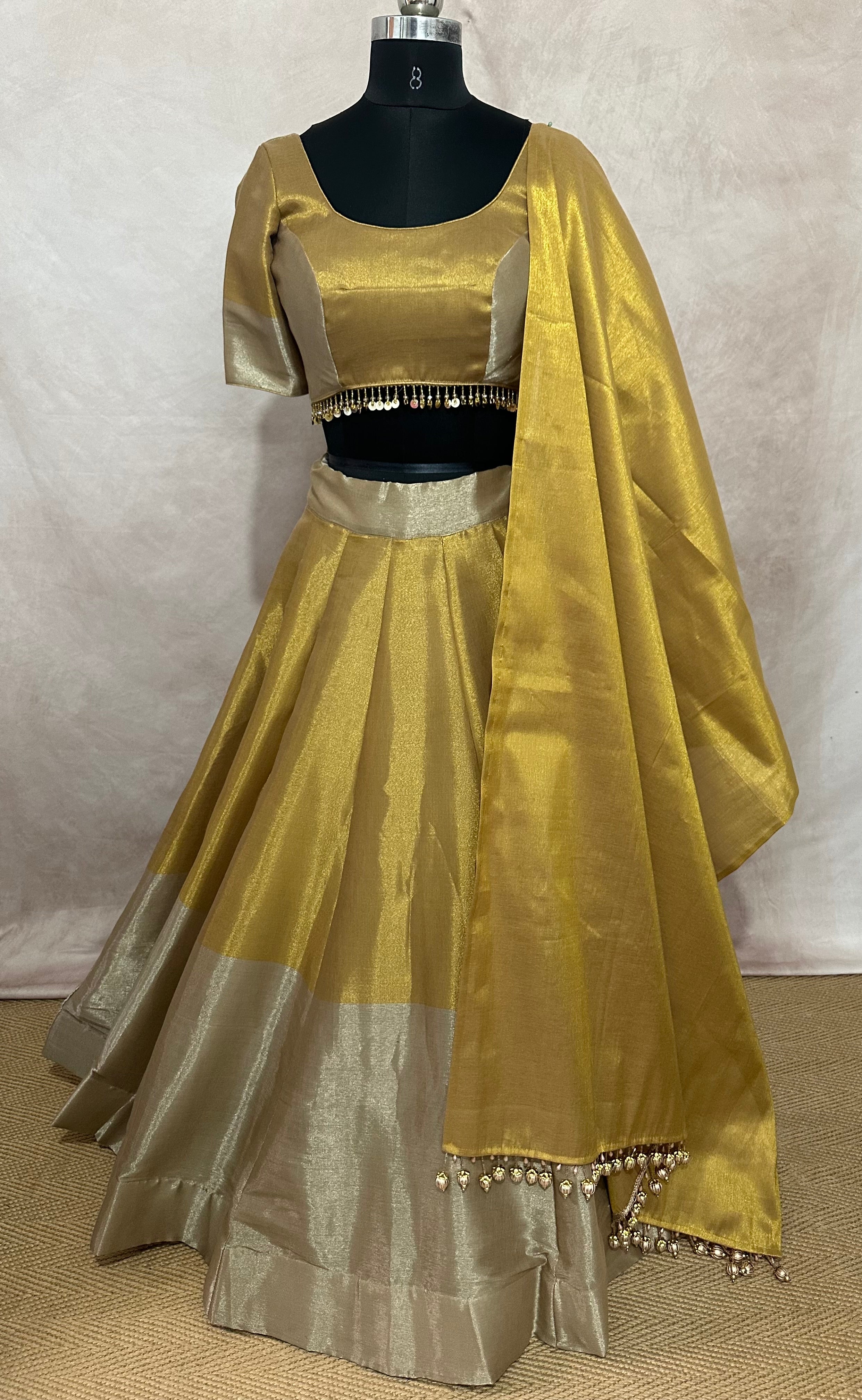 Cotton tissue 8m flare skirt, blouse and dupatta