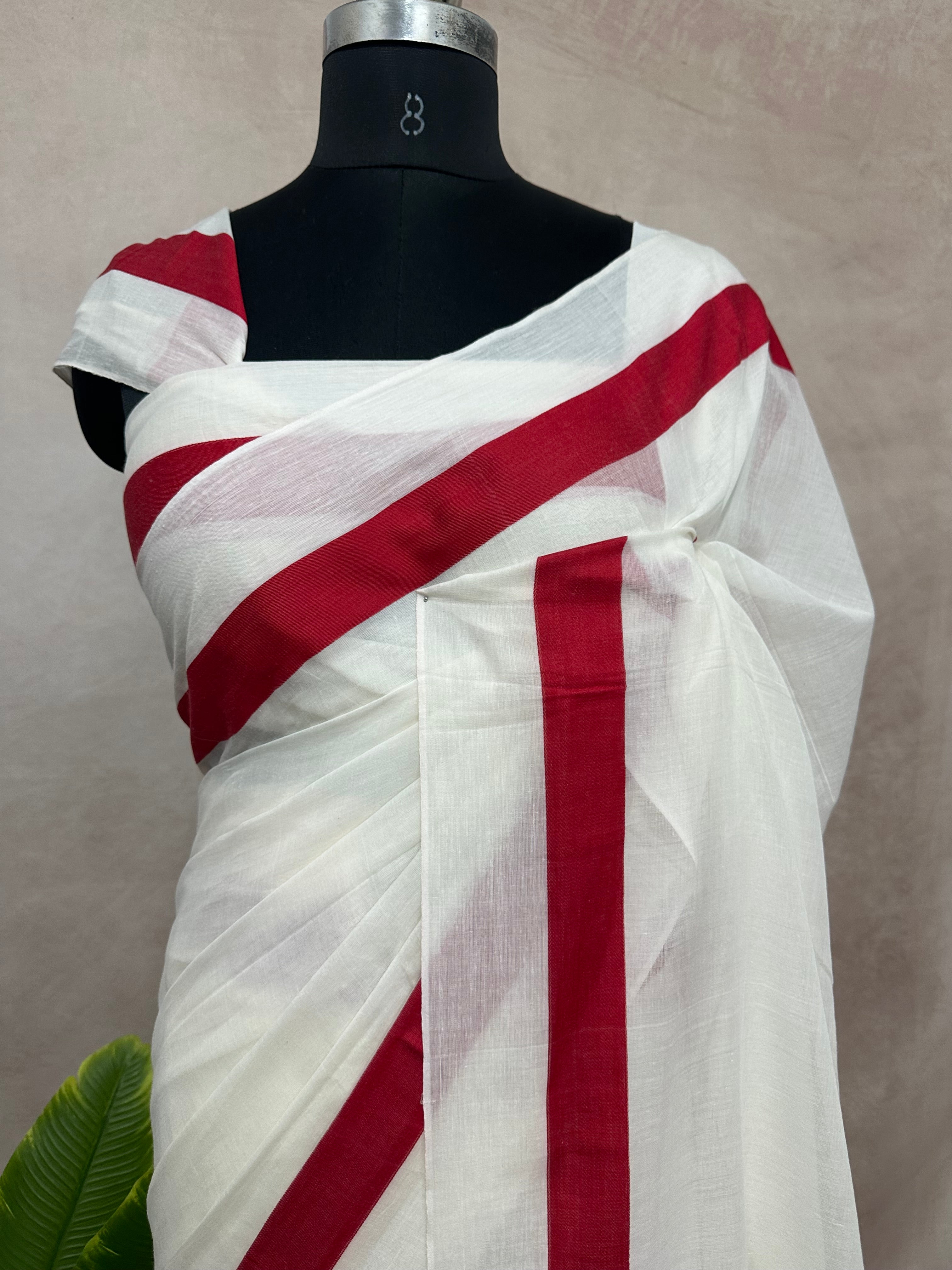 Mul cotton saree with red boder