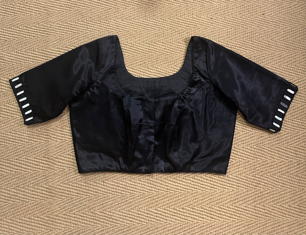 Black modal silk blouse with mirror work