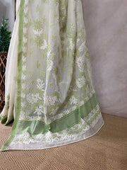 Chikankari hand work in kotta silk, with stitched blouse