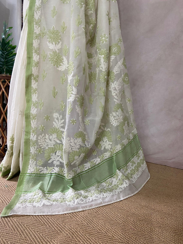 Chikankari hand work in kotta silk, with stitched blouse