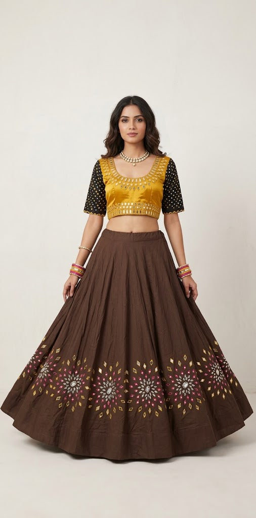 8 m flare navrathri skirt with real mirror