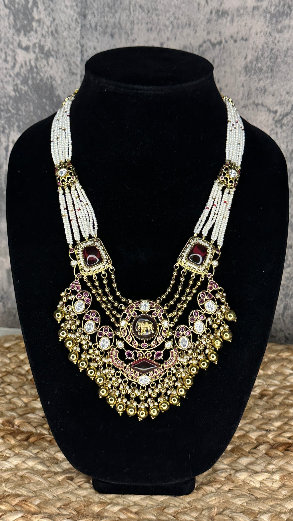 Designer replica Necklace with maroon stone and earring