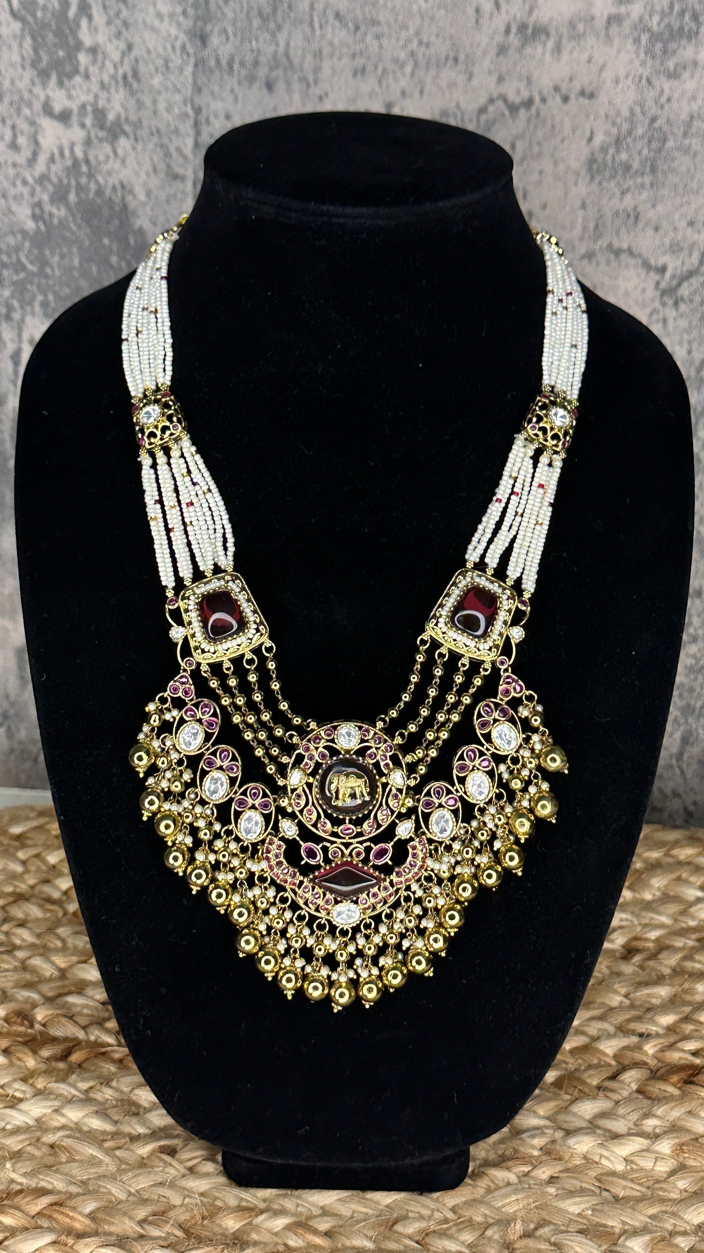 Designer replica Necklace with maroon stone and earring
