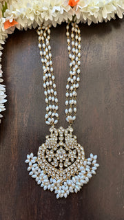 Jadau kundan pendent with 4 line pearl chain