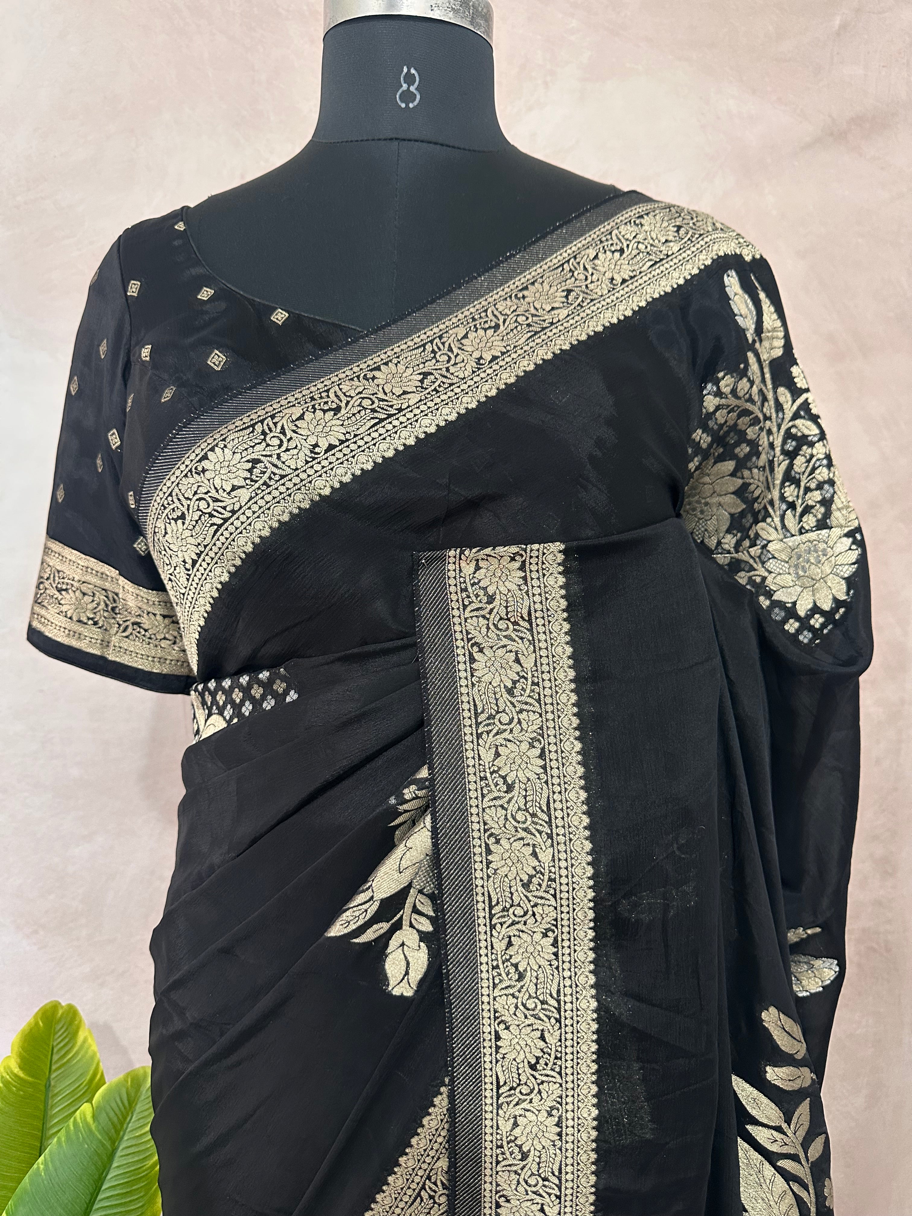 Crepe georgette saree with stitched blouse