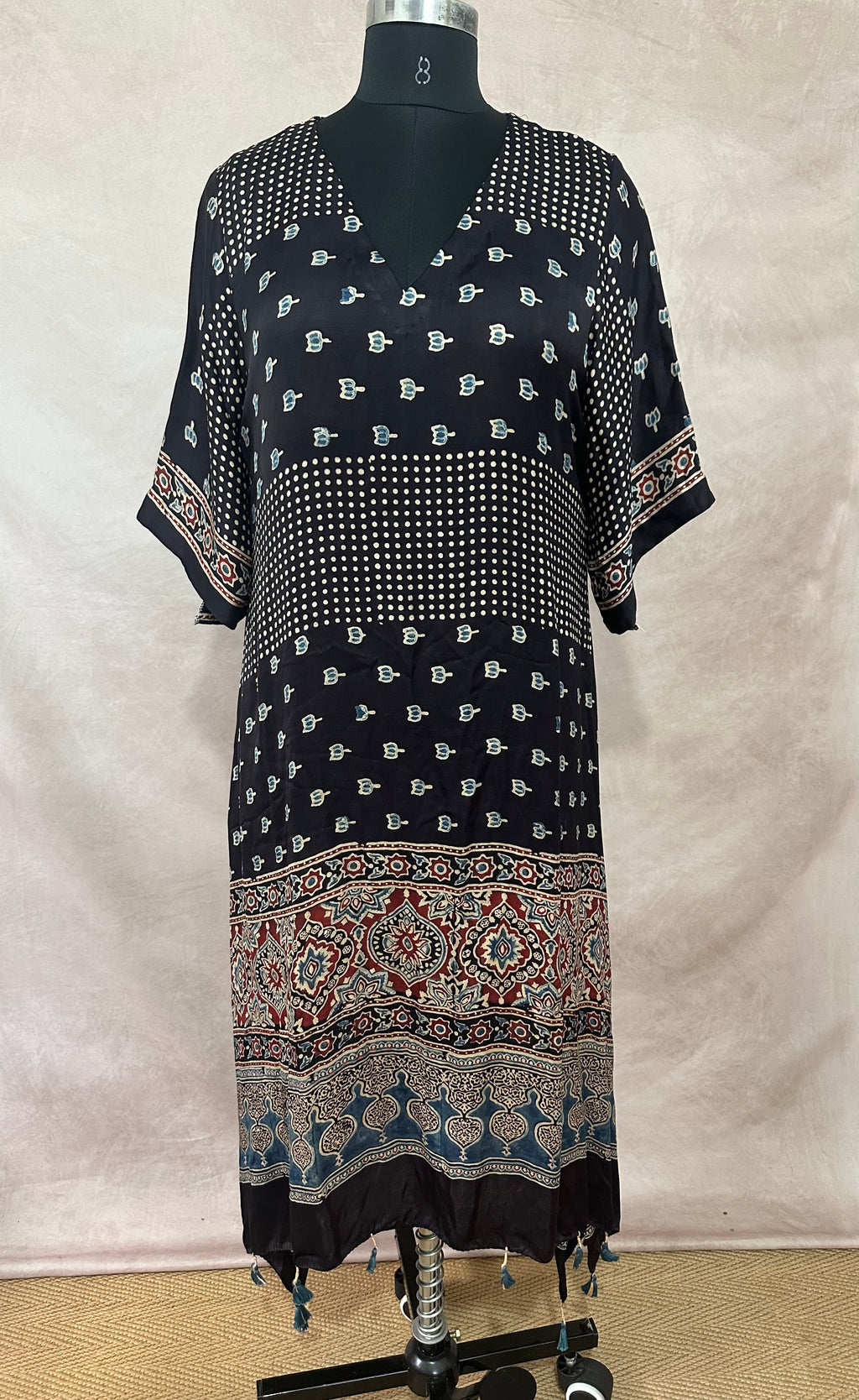 Designer Ajrakh modal silk dress