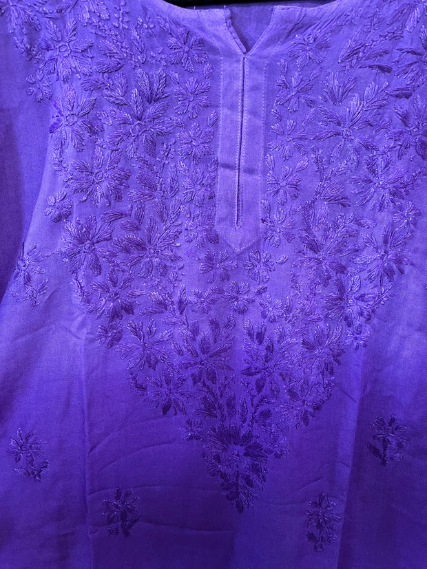 Lavender ombre chikankari short kurti