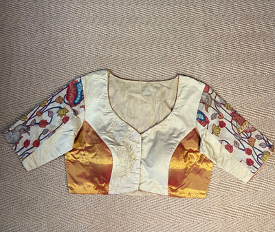 Sandalwood color silk blouse with pichwai and kantha work
