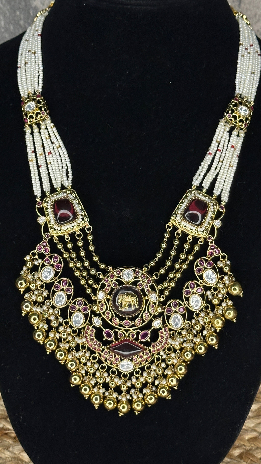 Designer replica Necklace with maroon stone and earring