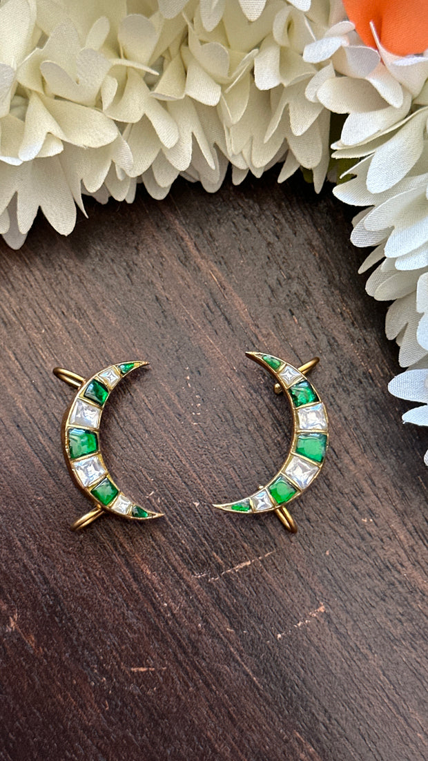 Green and White kundan stone ear cuff