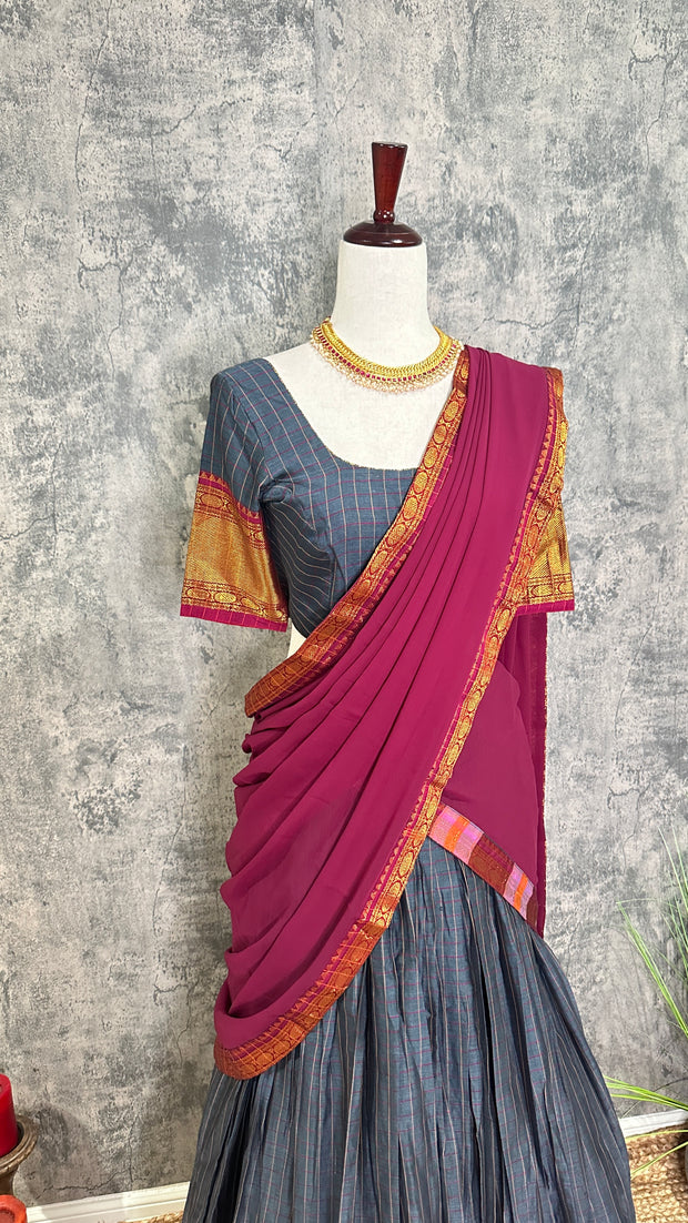 Dark grey narayanpettu half saree set