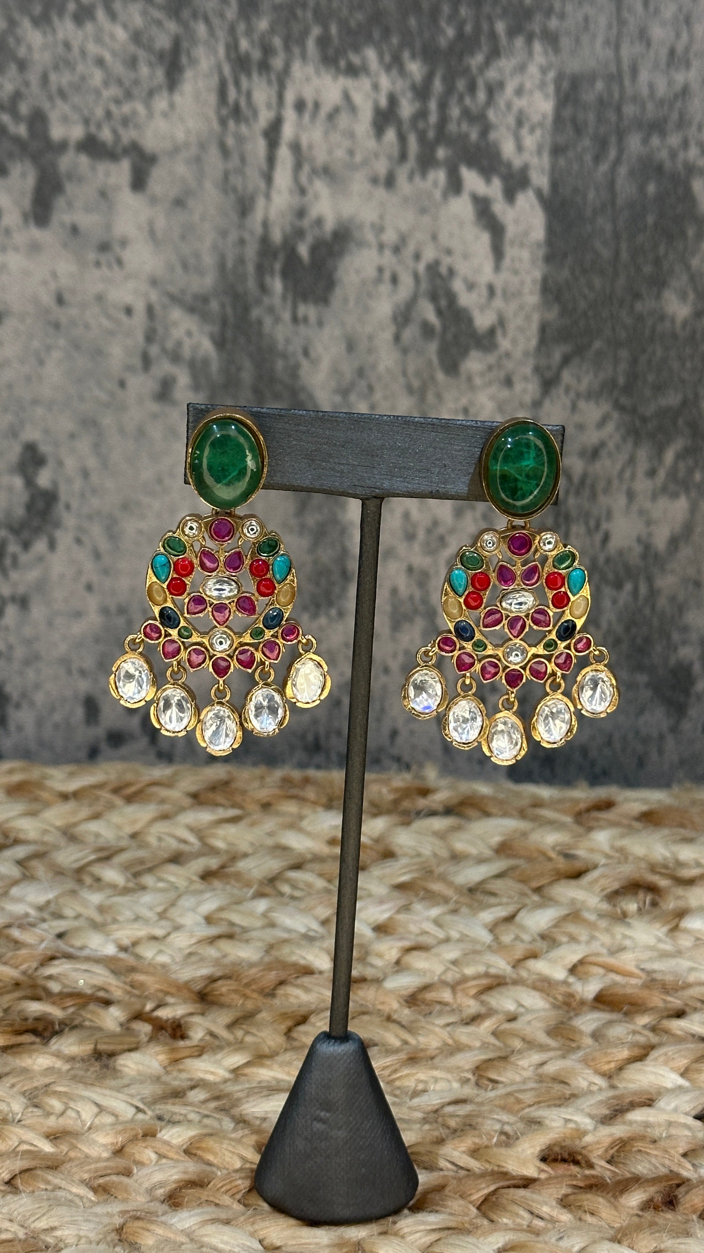 Choker with multi color stones and earring