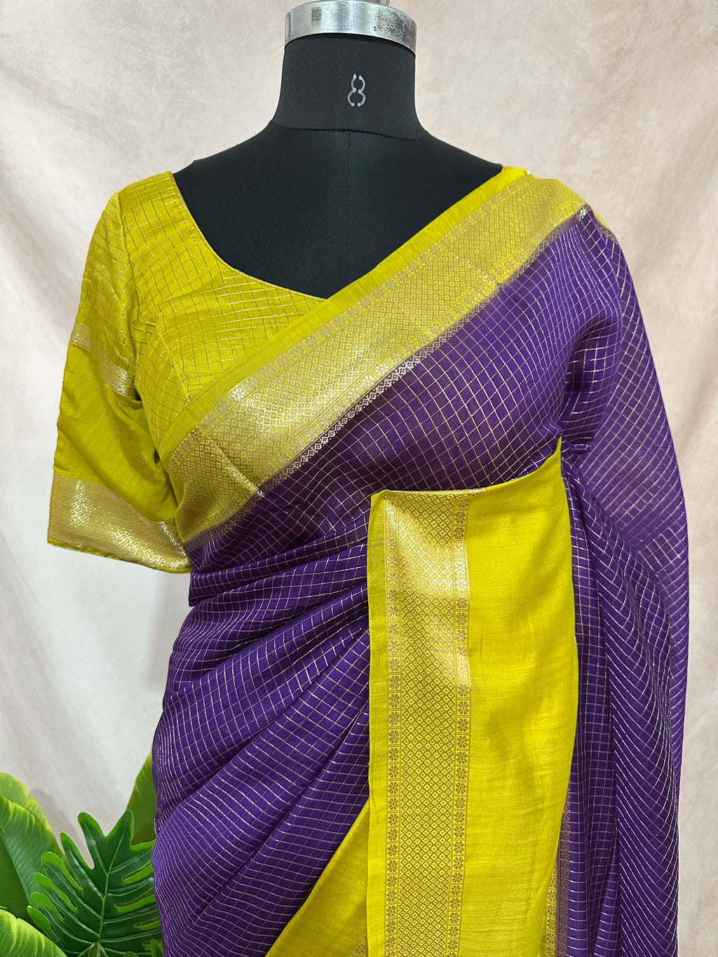 Semi mysore silk saree with stitched blouse