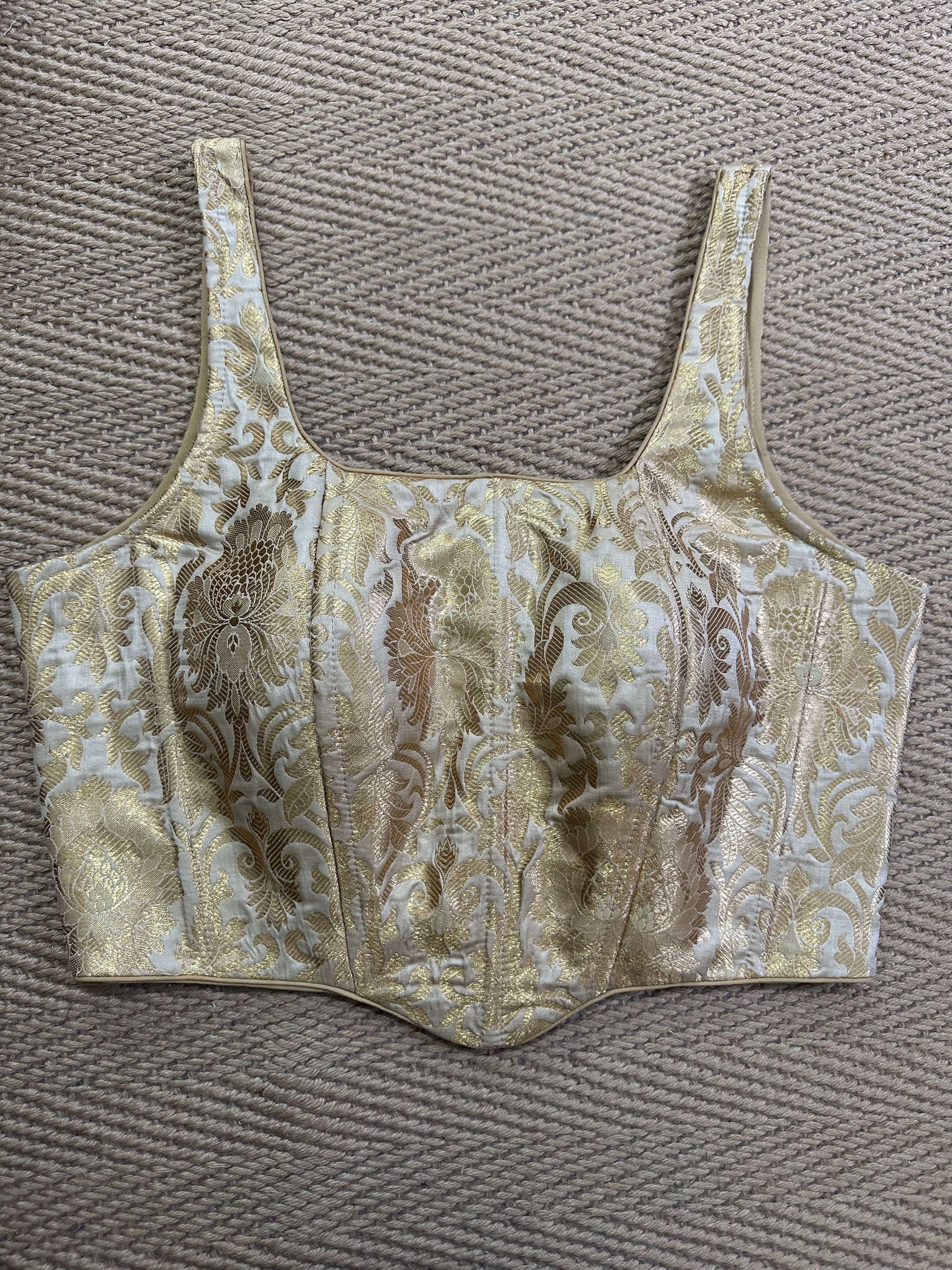 Gold banarsi brocade Corset with back tie (fits from 36 to 42)