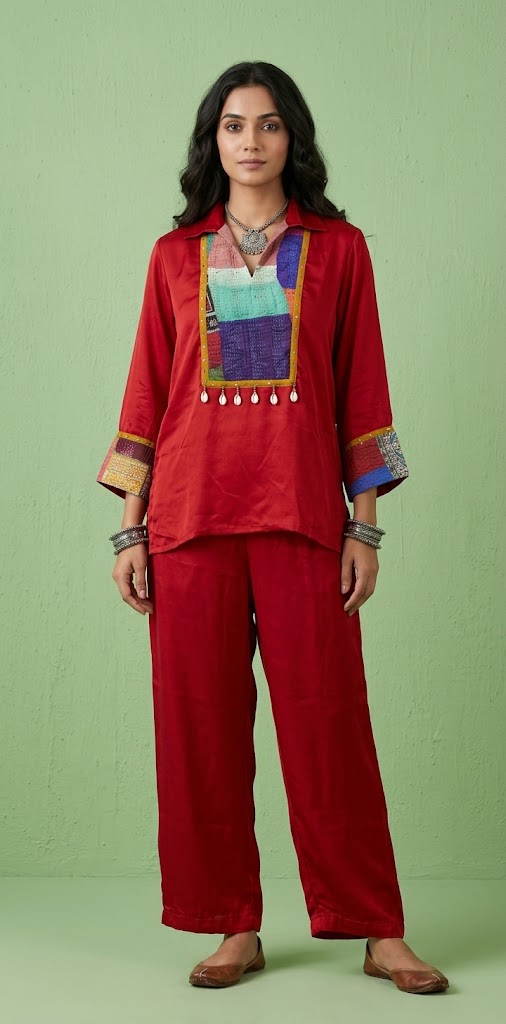 Red modal silk cord set