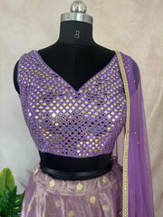 Lilac tissue silk lehanga with mirror work blouse