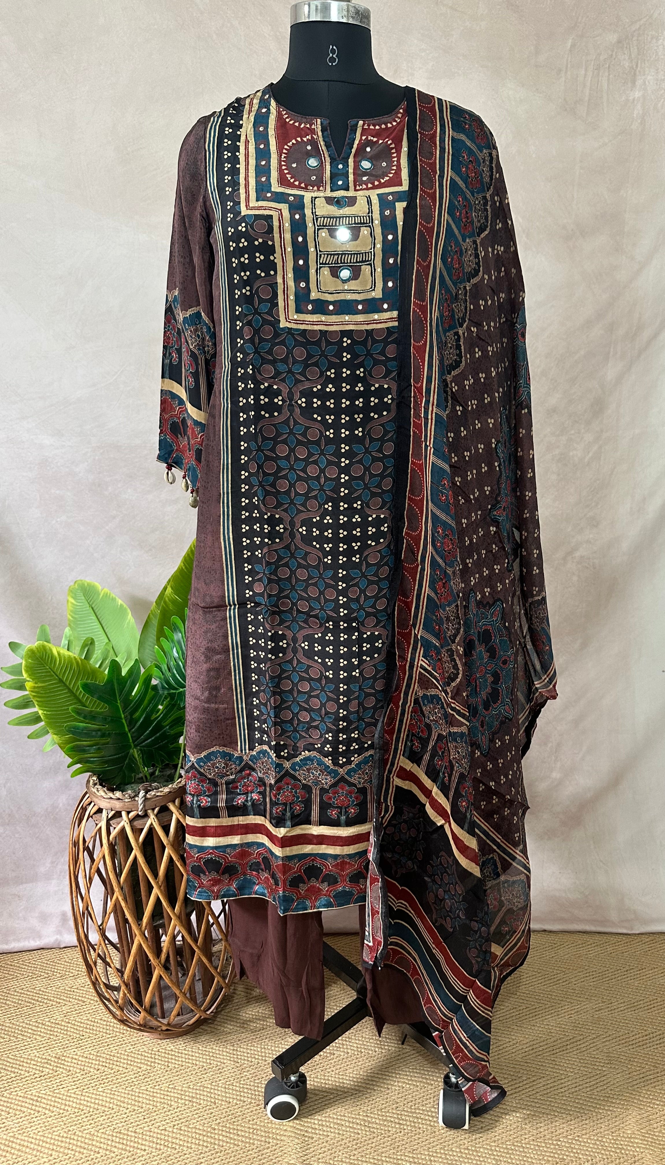 Brown crepe silk kurti set
