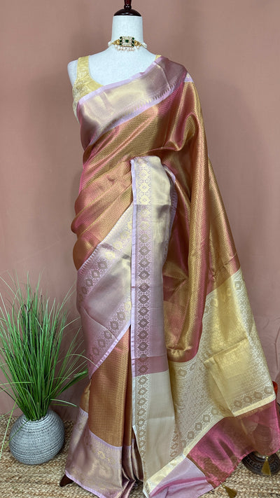 Semi Kanchivaram brocade saree with stitched blouse