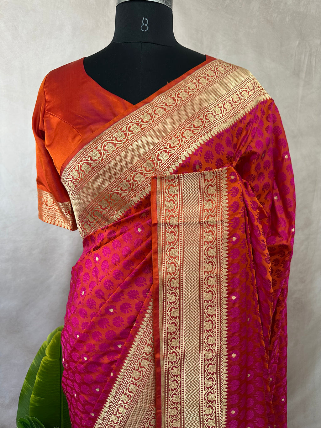 Banarasi Tanchoi Silk Saree with stitched blouse