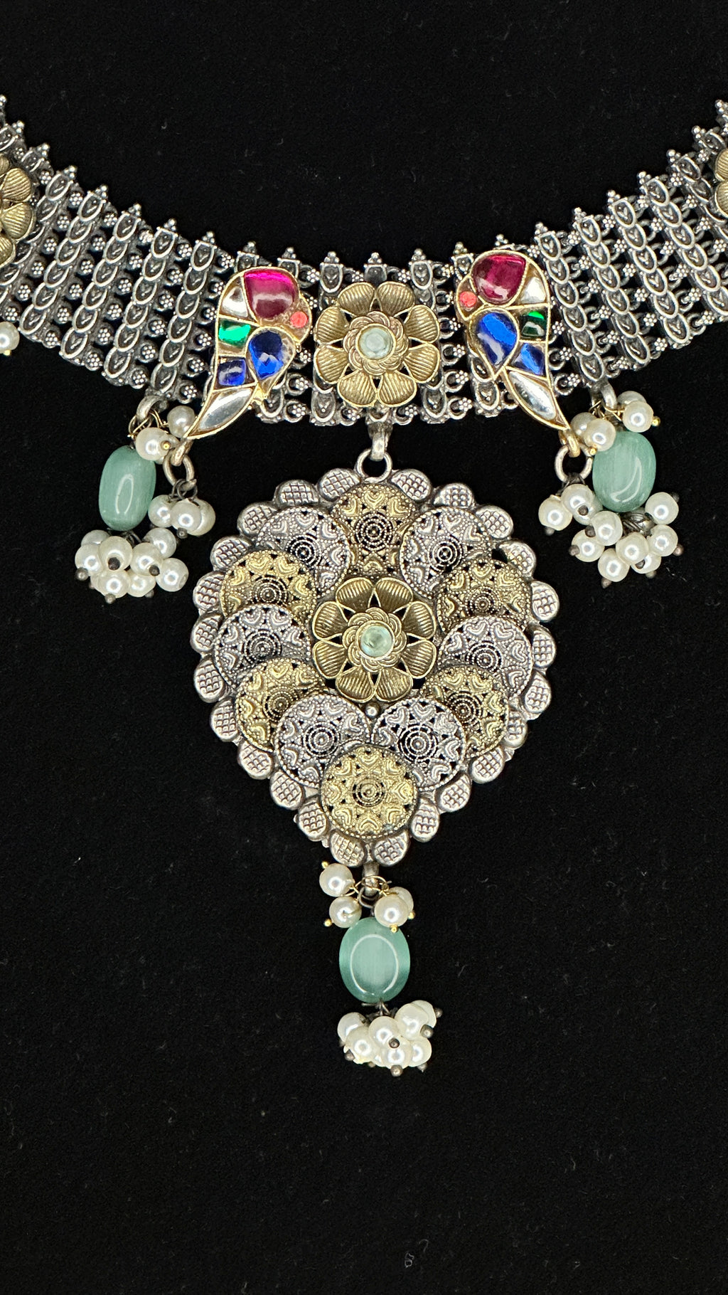 Dual tone necklace with jhumka
