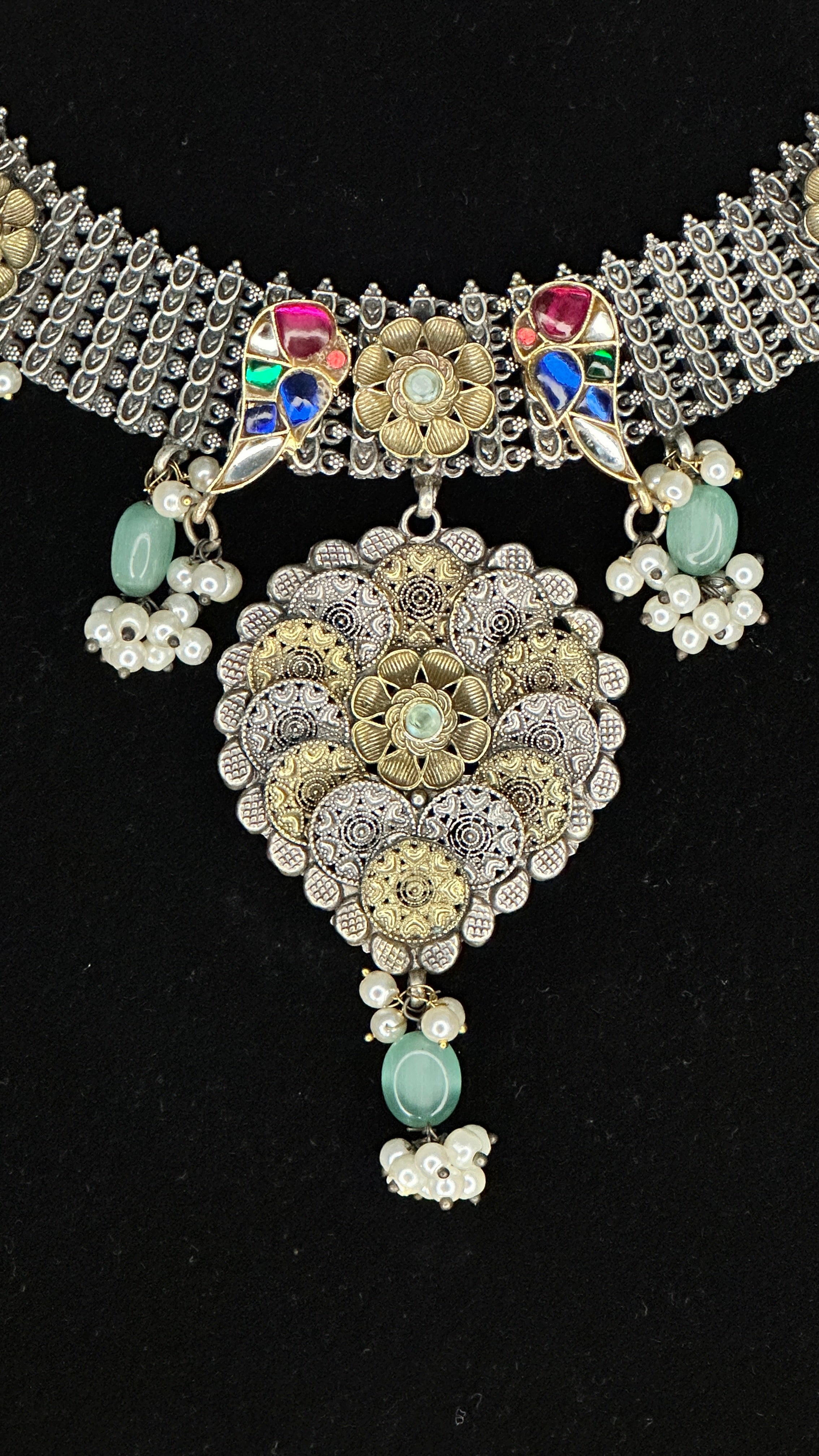 Dual tone necklace with jhumka
