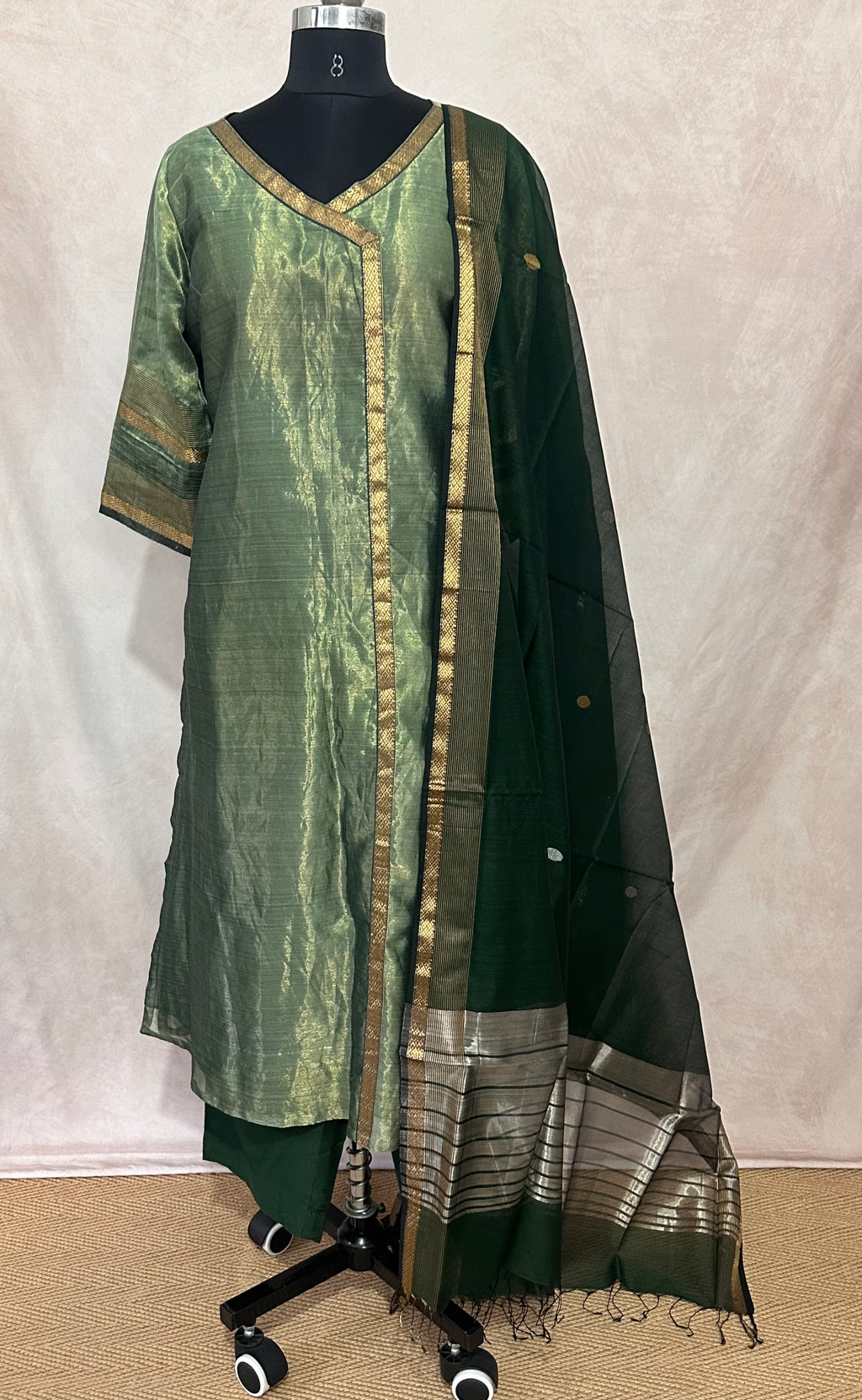 Maheshwari tissue cotton kurti with bottom and dupatta