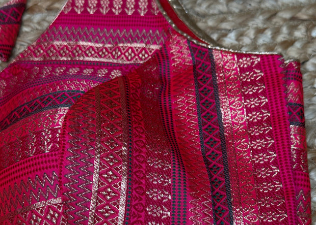 Pink brocade banarsi sleeveless blouse