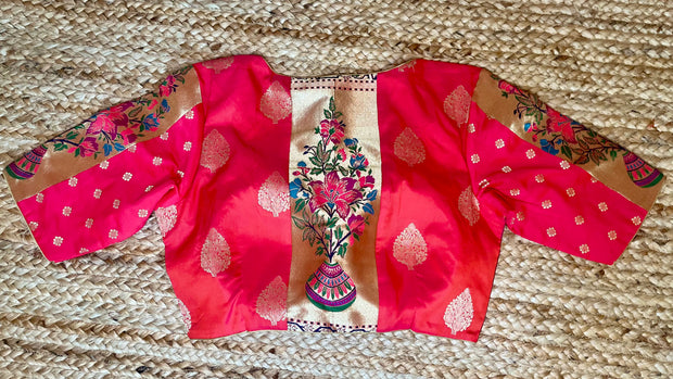 Pink paithani patch work blouse