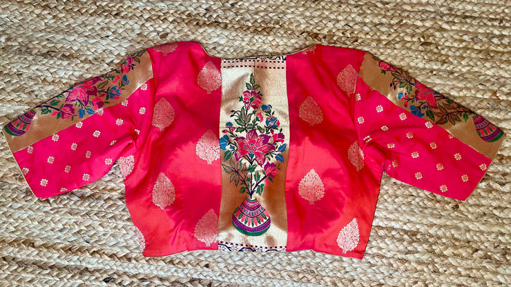 Pink paithani patch work blouse