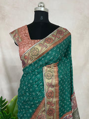 Semi tussar silk bandini and kalamkari print saree, with BP
