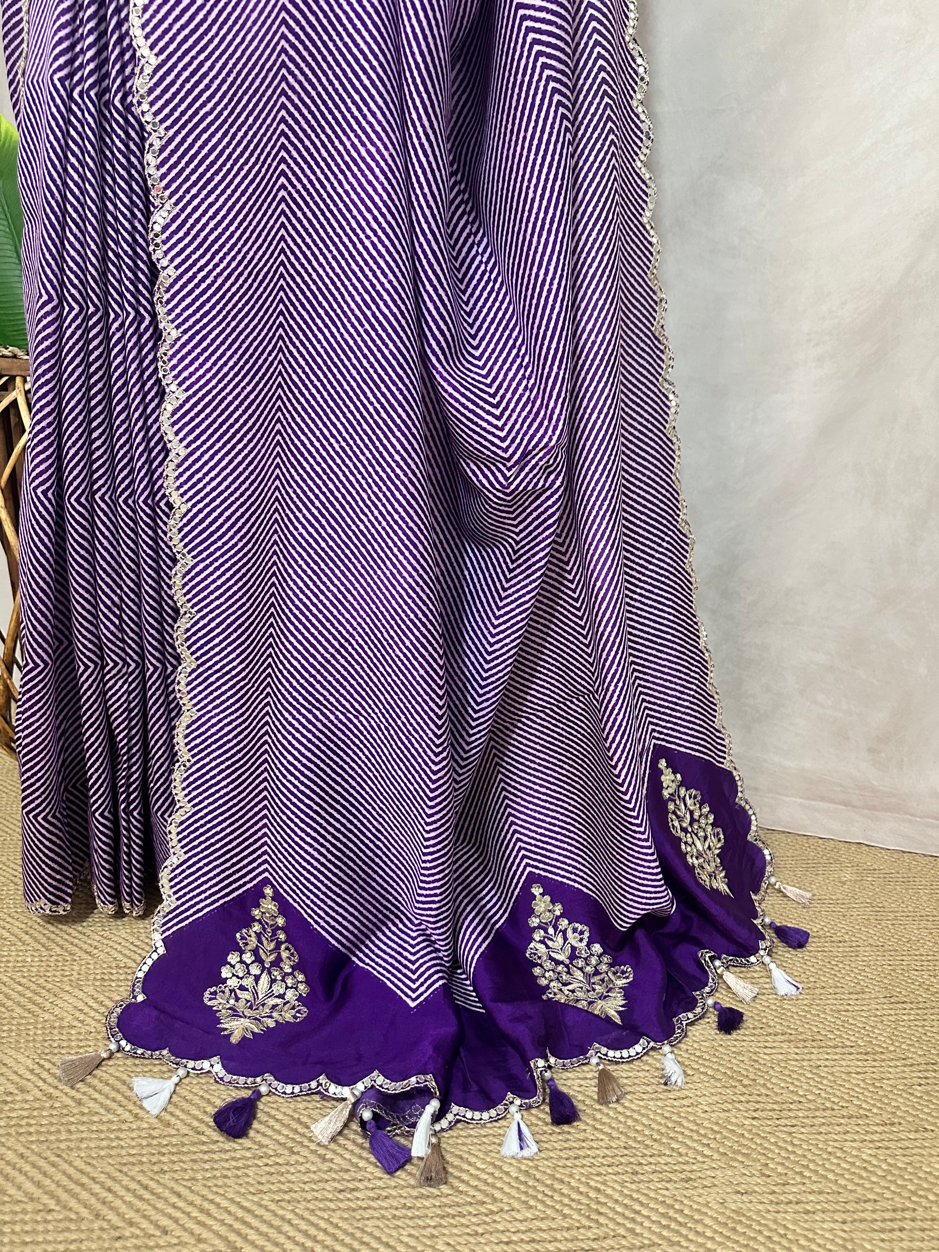Lahariya printed tussar silk saree with handwork , stitched blouse