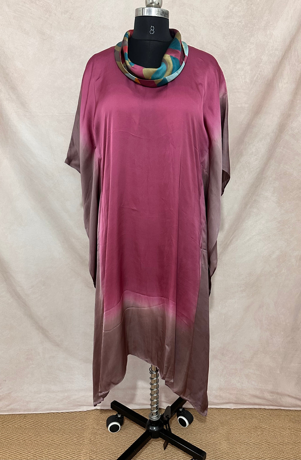 Shaded kaftan in satin silk , fits up to size 44