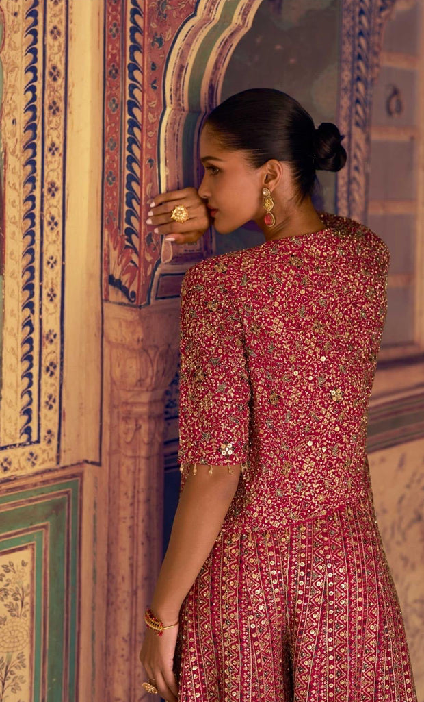 Pink color Palazo with blouse and coat