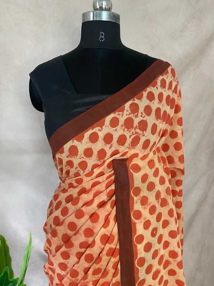 Vanaspati Ajrakh cotton sarees with hand block print with natural dye