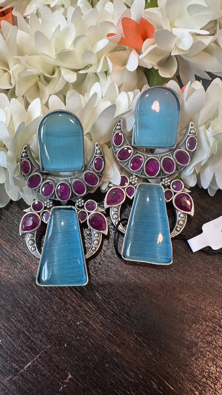 Blue and pink stone earring