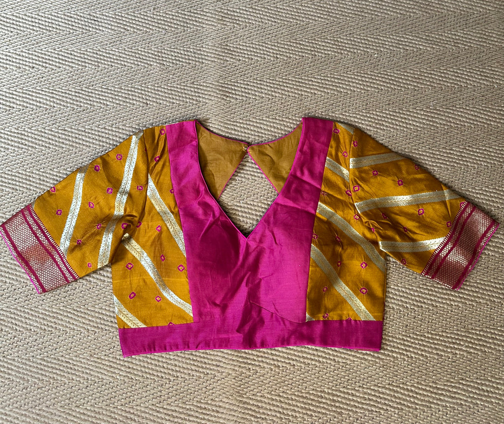 Mustard yellow silk blouse with bandini