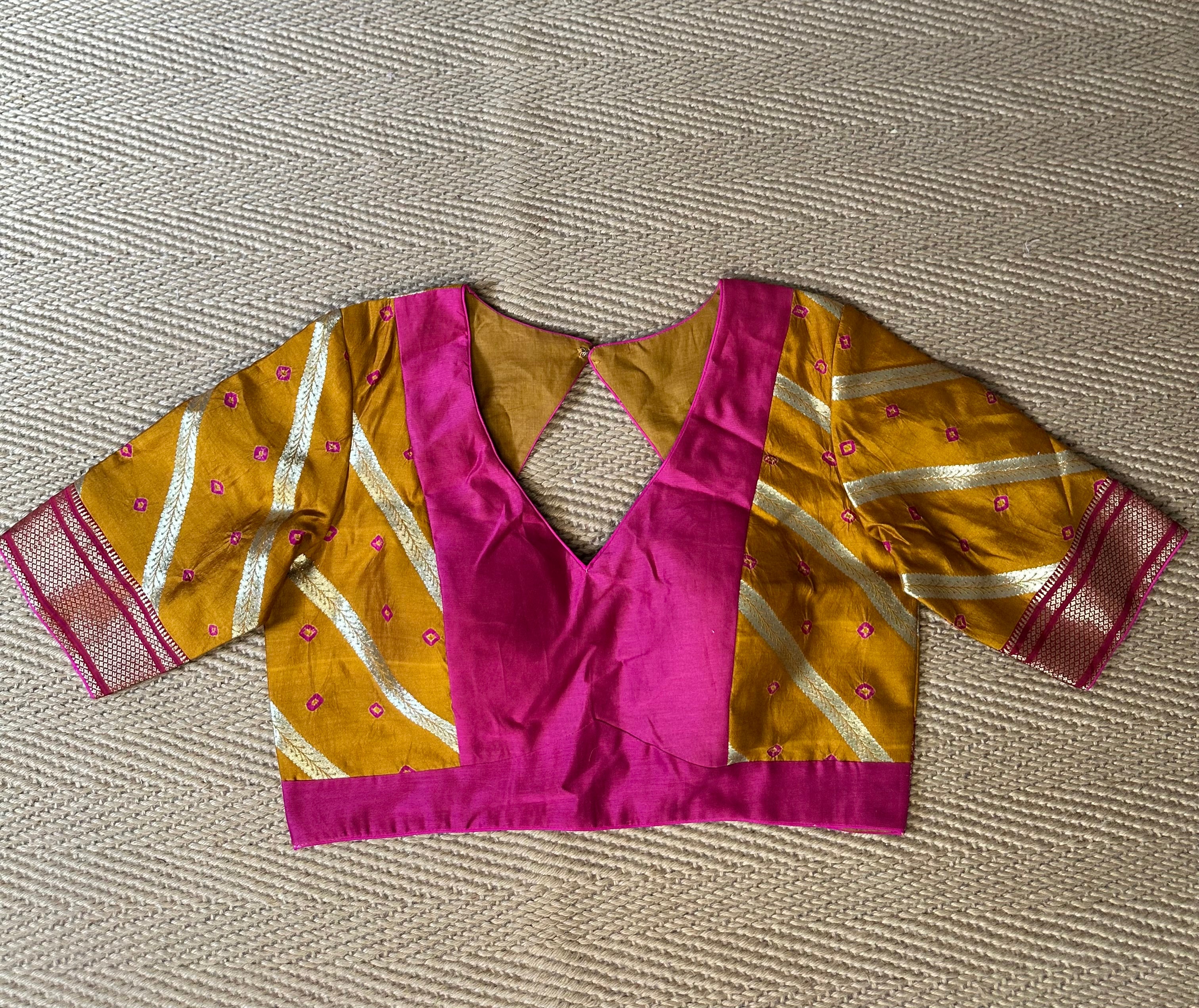 Mustard yellow silk blouse with bandini