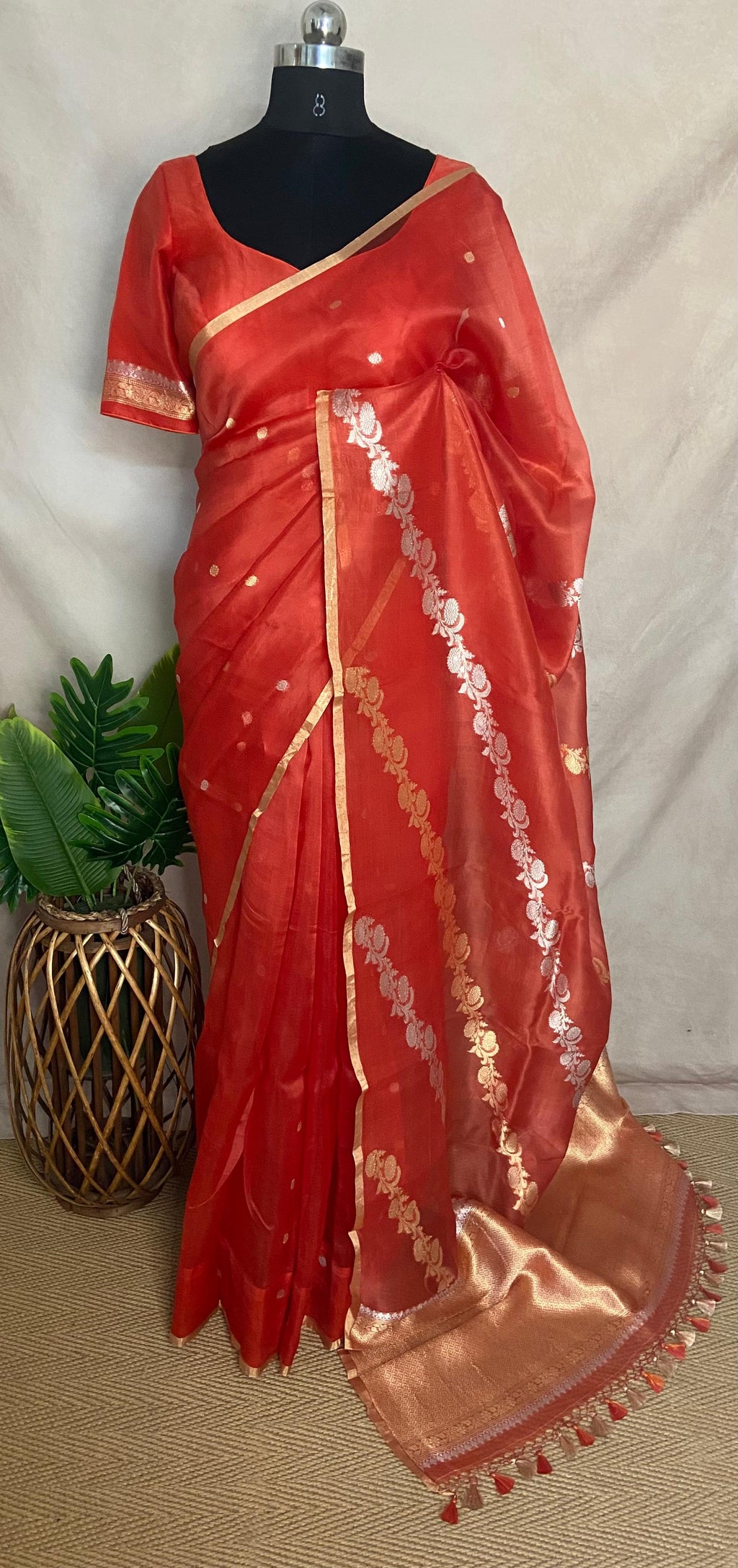 Pure organza silk saree with stitched blouse