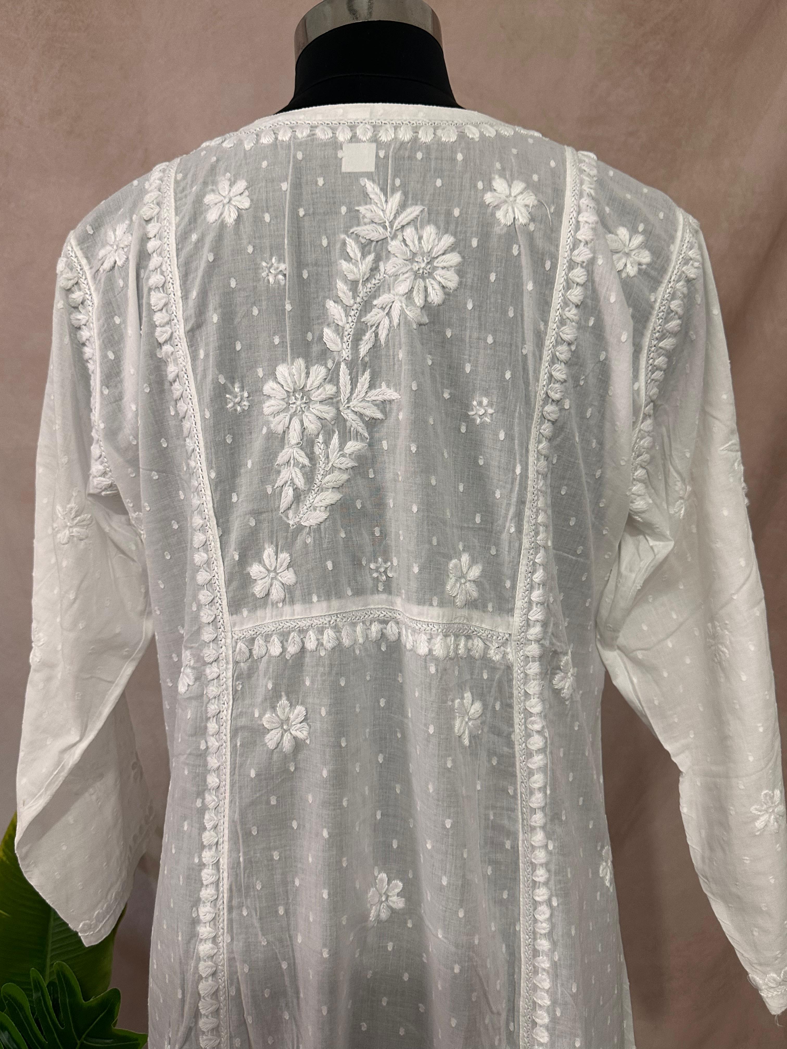White pure cotton kurti with chikankari work