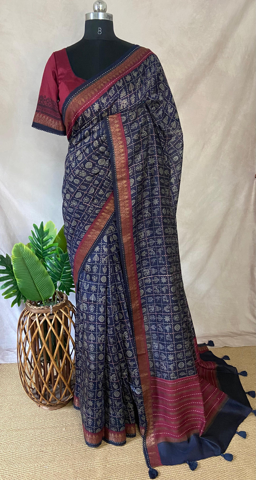 Blended tussar silk saree with stitched blouse