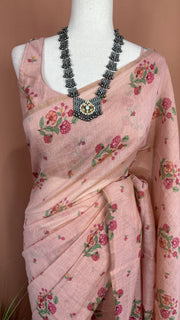 Tissue chanderi printed cotton saree with stitched blouse