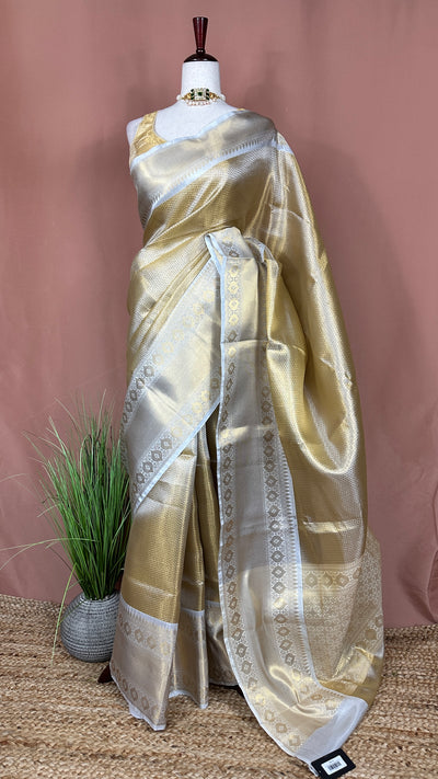 Semi Kanchivaram brocade saree with stitched blouse