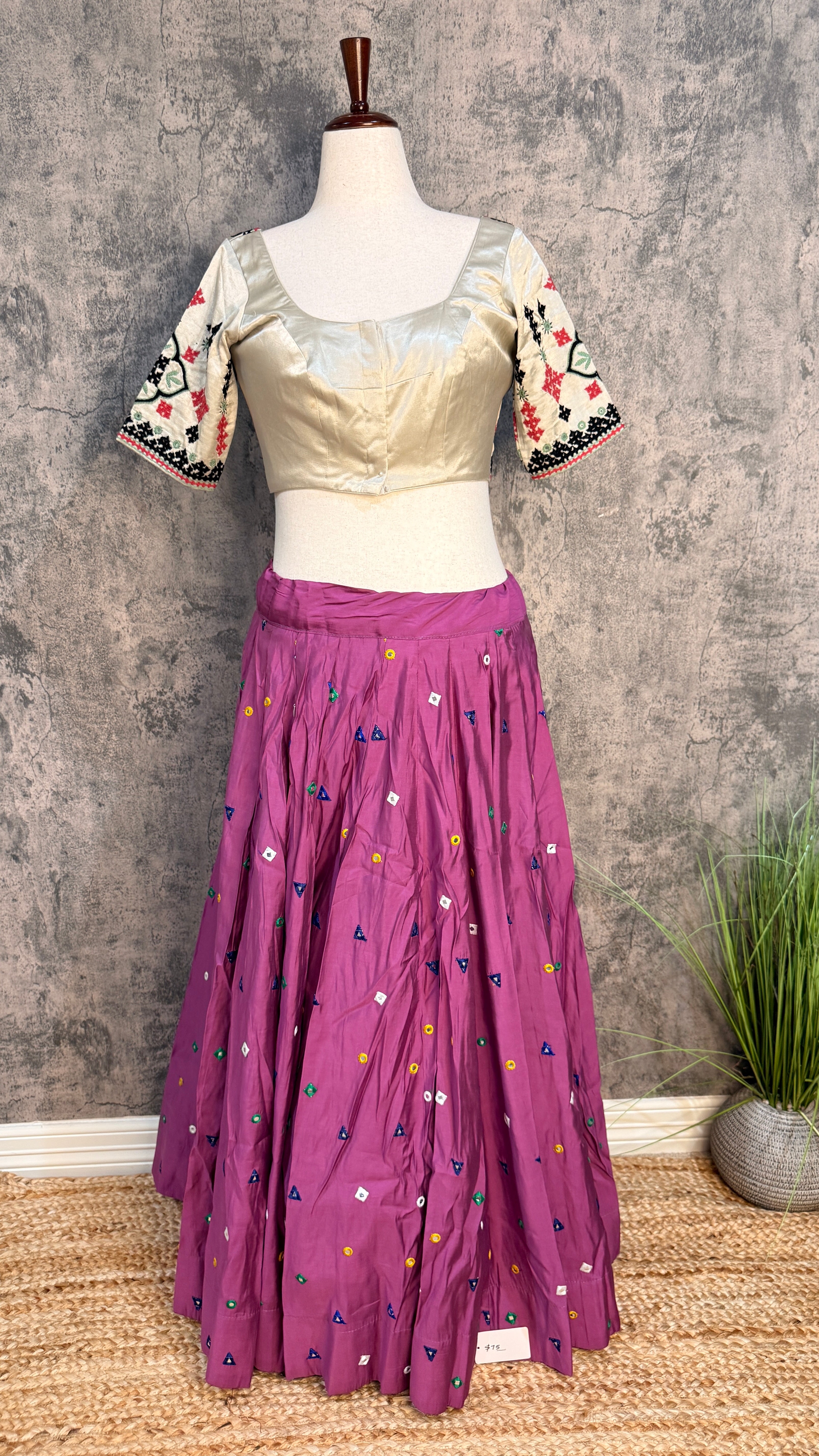 8 m flare navrathri skirt with foil mirror