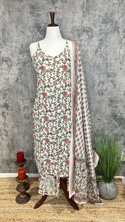 Off white kurti with bottom and dupatta