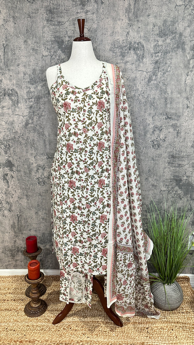 Off white kurti with bottom and dupatta
