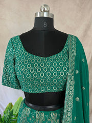 Green chikkankari lehanga